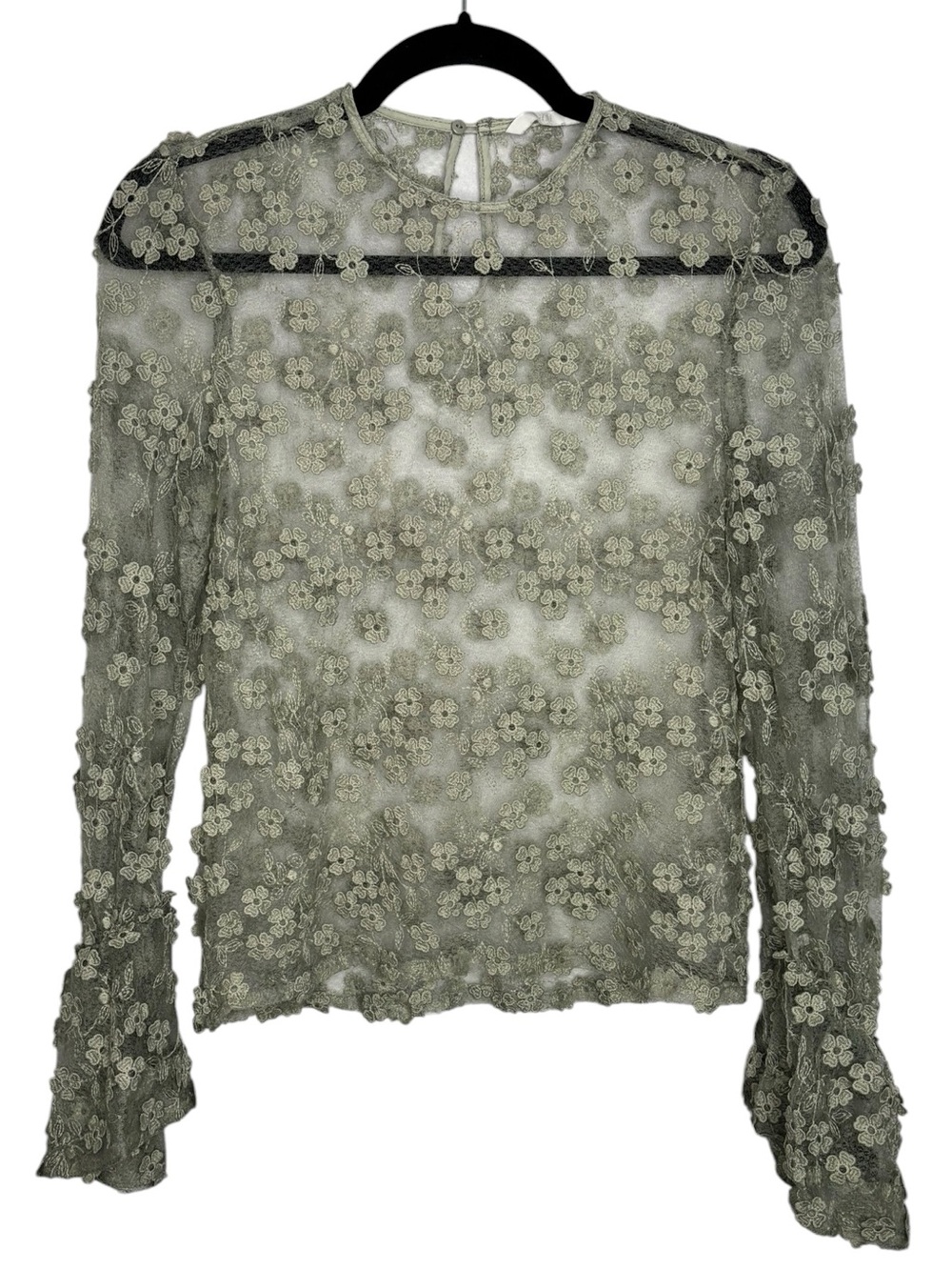H&M Y2K Sheer Floral Lace Top Romantic Boho Fairycore Bell Sleeve Blouse XS/S